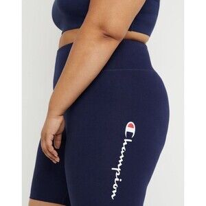 NWT Champion High Waist Biker Shorts Script Logo Navy Blue- Women's Size 3XL